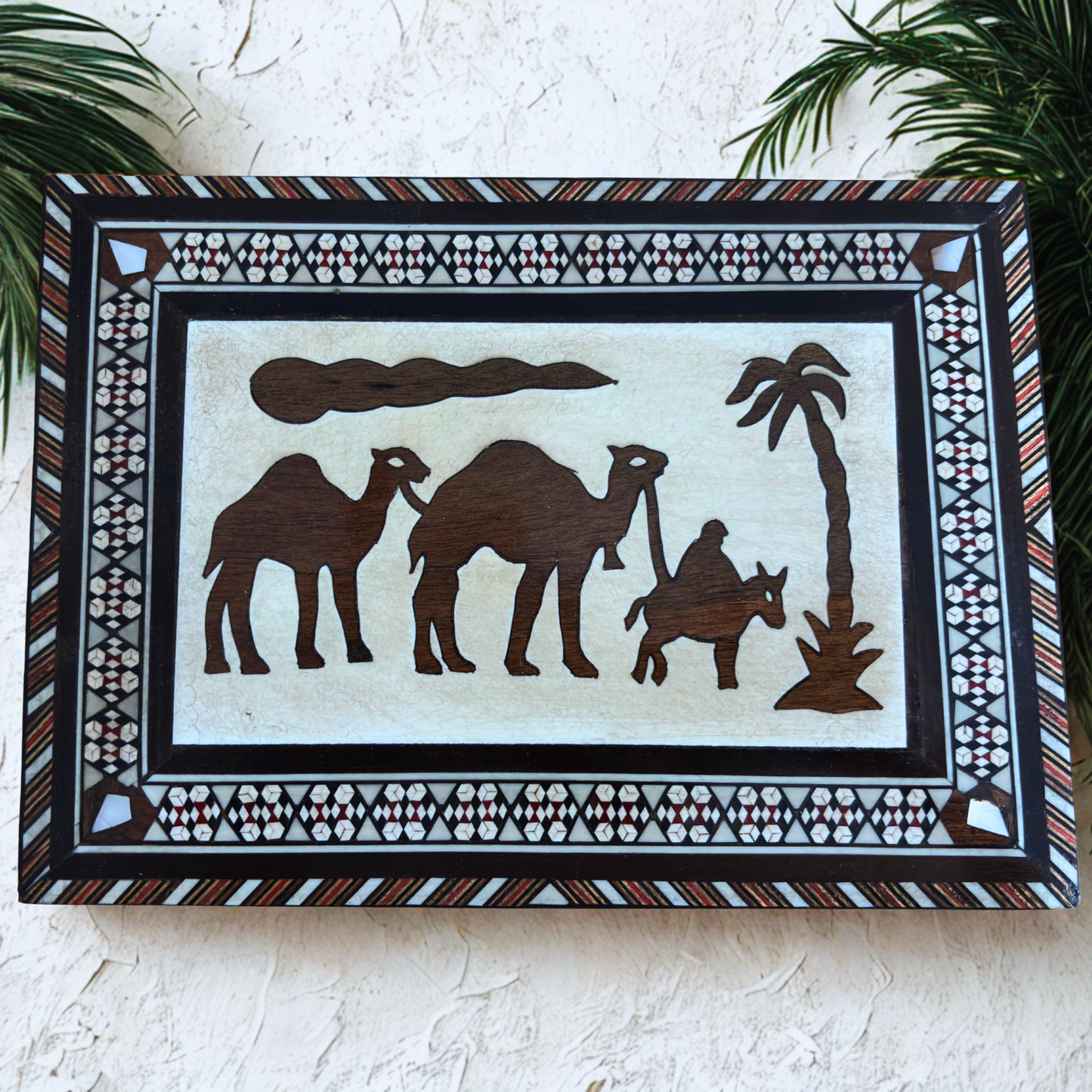 Medium 1970 Vintage Camel Damascene Mosaic Box