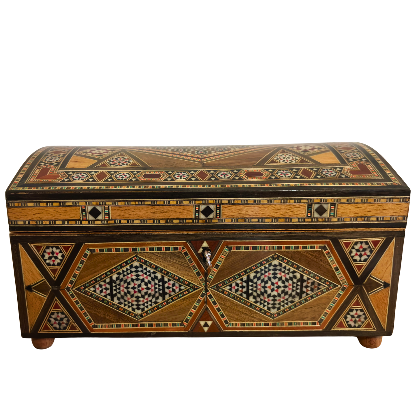 Vintage Damascene Mosaic Jewelry Box – 1970 Handcrafted Multilevel Design with Lock & Key