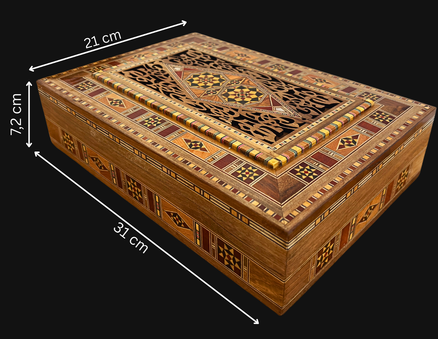 Elegante grote mozaïekdoos – Handgemaakte houten kist voor sieraden en herinneringen met fluwelen voering