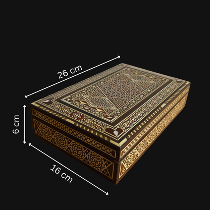 Vintage 1970 Damask Mozaik Takı Kutusu – El Yapımı Ahşap Hatıra Kutusu, Sedef Kakmalı, Suriye Ustası Eseri