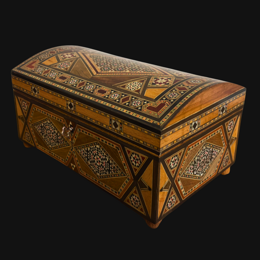 Vintage 1970 Damaszener Mosaikbox – Mehrstöckig mit Schloss und Schlüssel | Unikat