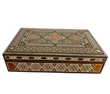 Vintage 1970 Damascene Wooden Mosaic Box