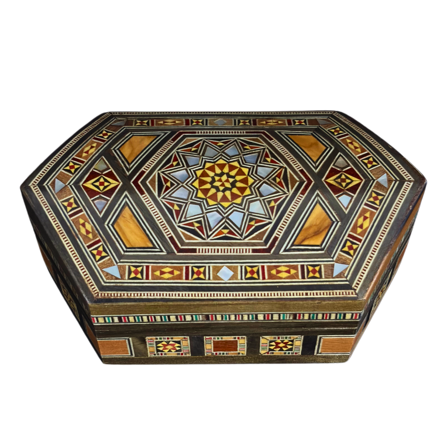 Handgefertigte Mosaik-Schatulle aus Damaskus – Perlmutt & Samt