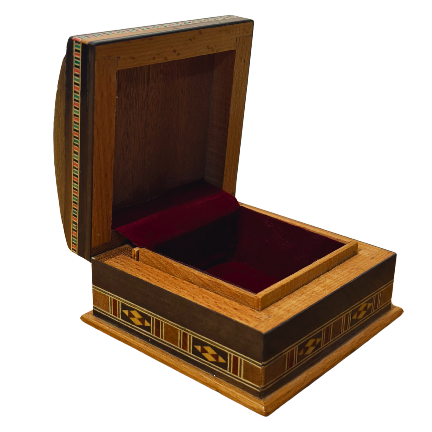 Handgefertigte Mosaik-Schatulle aus Damaskus – Holzkunst & Samt