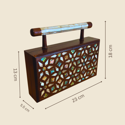 Yasmine – Luxury Damascene Clutch with Mother of Pearl Inlay & Brocade Interior