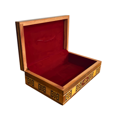 Elegante Caja de Pañuelos Damasquina en Madera – Nácar Incrustado & Interior de Terciopelo