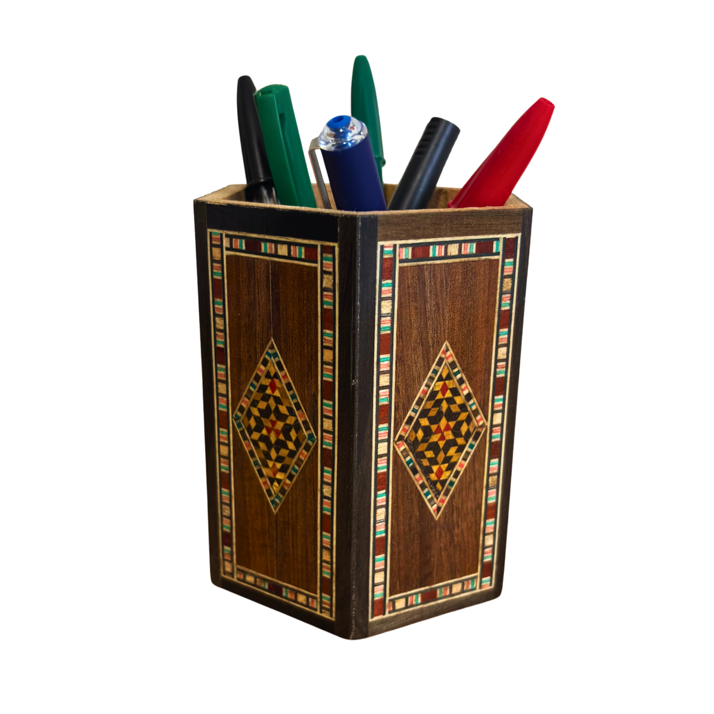 Porte-Stylos Damasquiné en Bois par Gaby Al Dayeh – Bois Naturels & Élégance Artisanale
