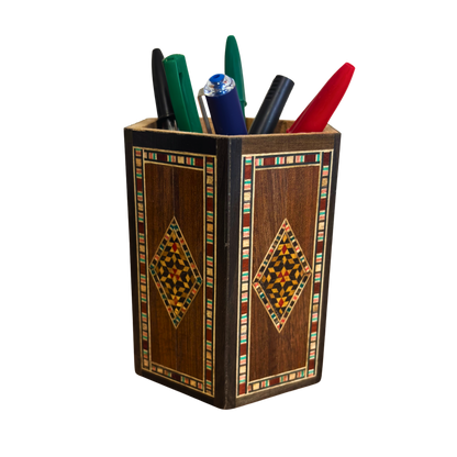 Porte-Stylos Damasquiné en Bois par Gaby Al Dayeh – Bois Naturels & Élégance Artisanale