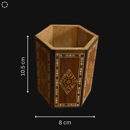 Porte-Stylos Damasquiné en Bois par Gaby Al Dayeh – Bois Naturels & Élégance Artisanale