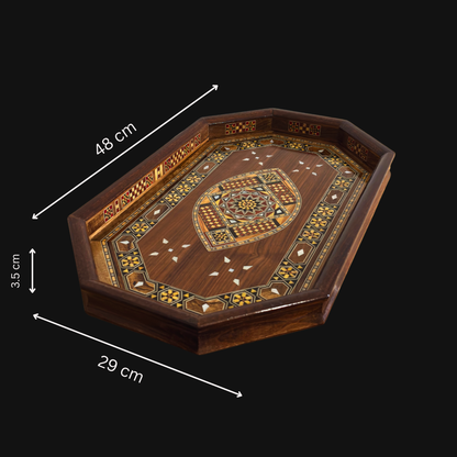 Damascene Mosaic Wooden Tray – Mother of Pearl Inlay & Walnut Finish