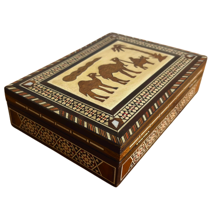 Medium 1970 Vintage Camel Damascene Mosaic Box