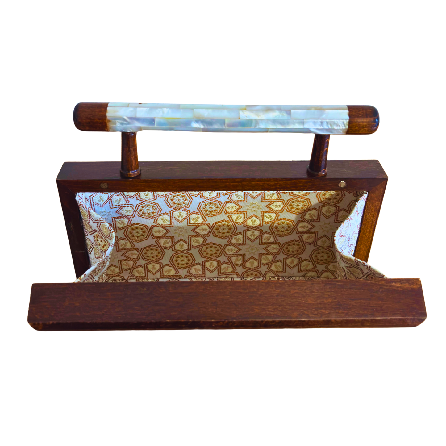 Zenobia – Bolso Clutch Damasquino de Lujo con Incrustaciones de Nácar y Forro de Brocado