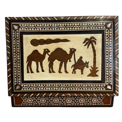 Medium 1970 Vintage Camel Damascene Mosaic Box