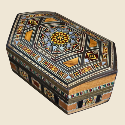 Handgefertigte Mosaik-Schatulle aus Damaskus – Perlmutt & Samt