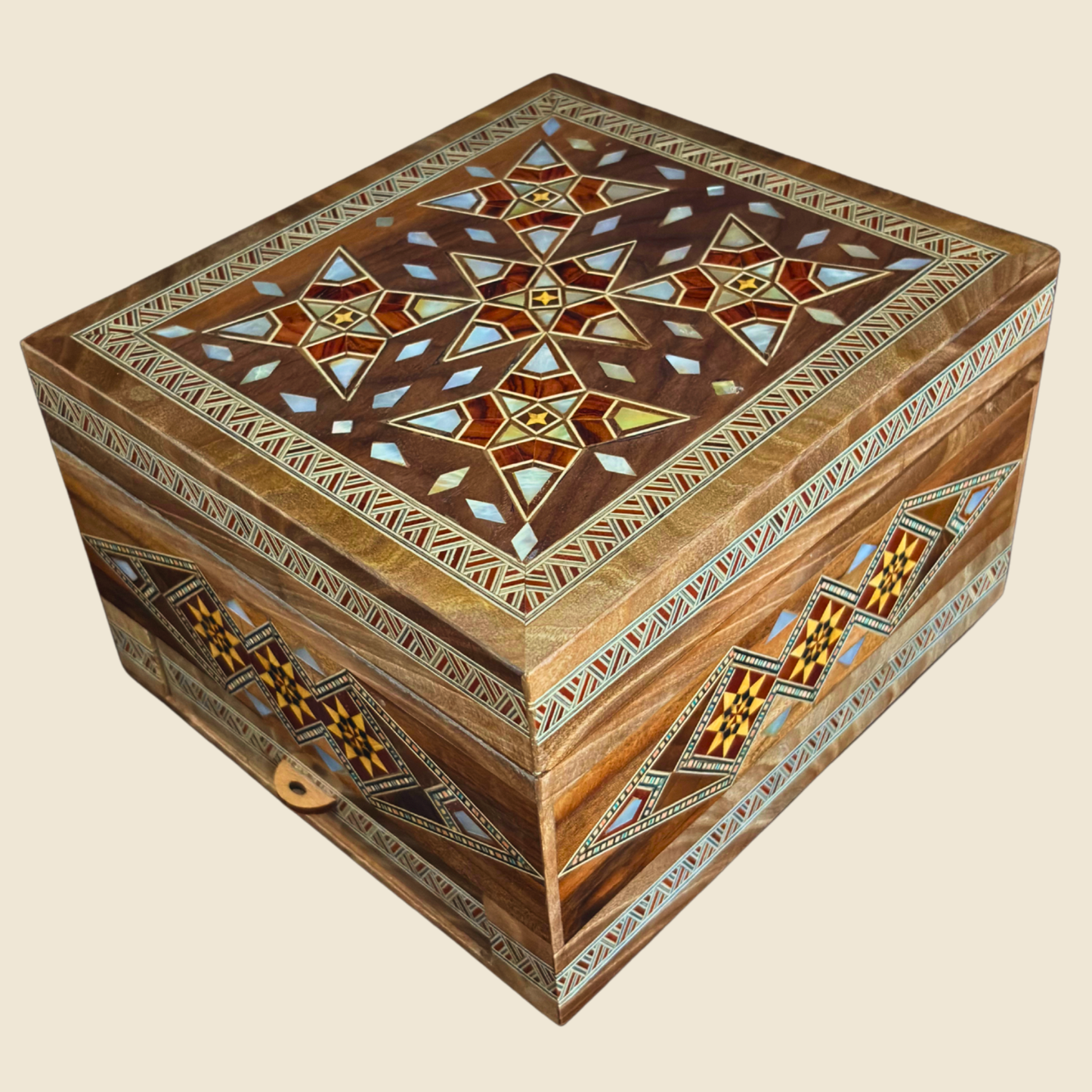 Luxury Damascene Mosaic Watch Box for 6 Watches – Mother of Pearl & Velvet