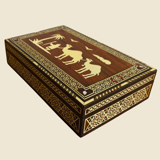 Vintage 1970 Kamel-Mosaikbox – Handgefertigte Orientalische Kunst