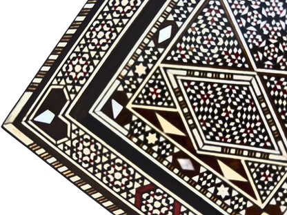 Vintage 1970 Damask Mozaik Takı Kutusu – El Yapımı Ahşap Hatıra Kutusu, Sedef Kakmalı, Suriye Ustası Eseri