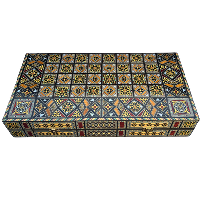 Luxury Mosaic Chess & Backgammon Set – Damascene Art & Mother of Pearl