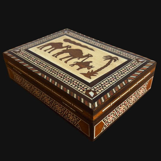 Medium 1970 Vintage Camel Damascene Mosaic Box
