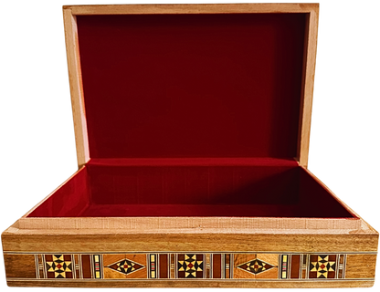Elegante grote mozaïekdoos – Handgemaakte houten kist voor sieraden en herinneringen met fluwelen voering